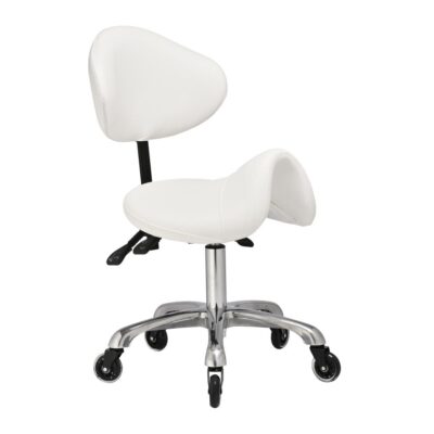 Iris With Adjustable Backrest Medical Saddle Stool Natural White